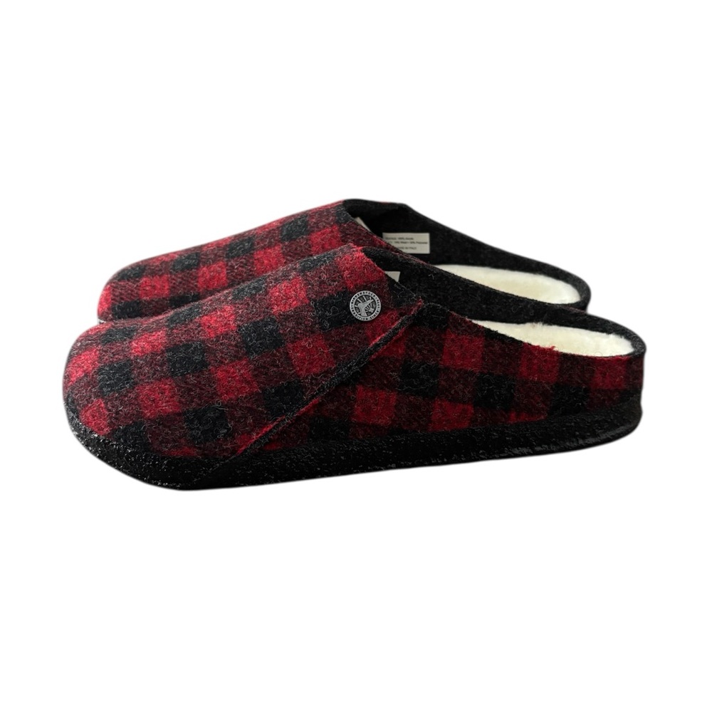 Birkenstock Red and Black Plaid Slip-On Clogs